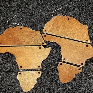 Africa Continent Wooden Earrings